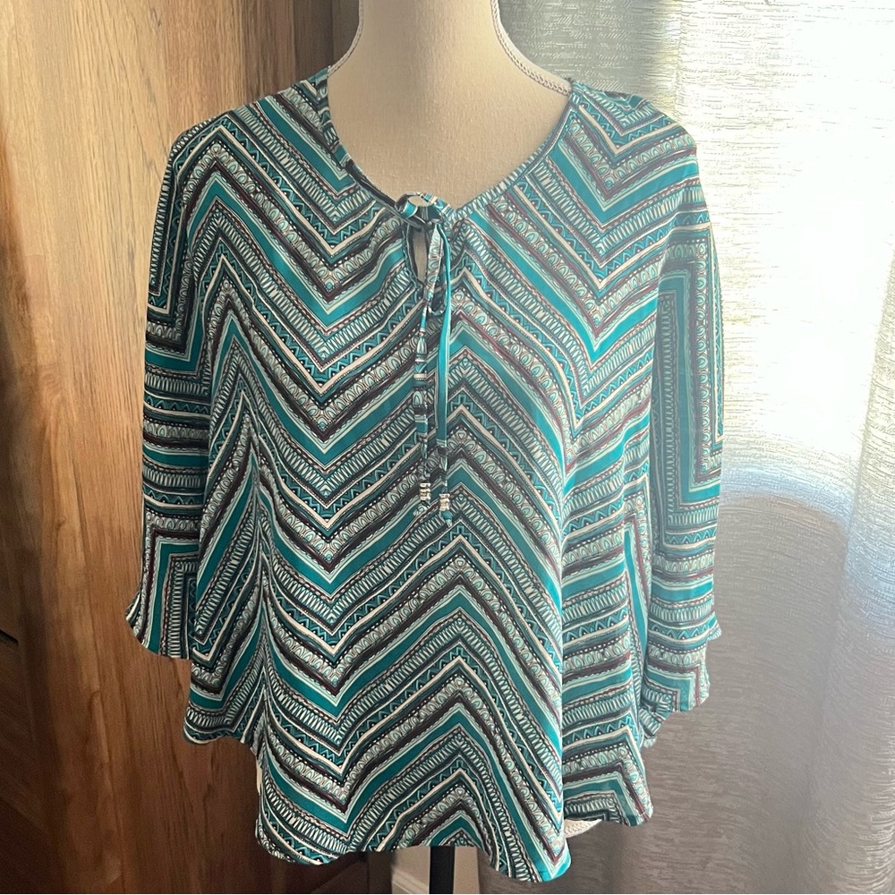 Stoosh Teal and Black Chevron Blouse
